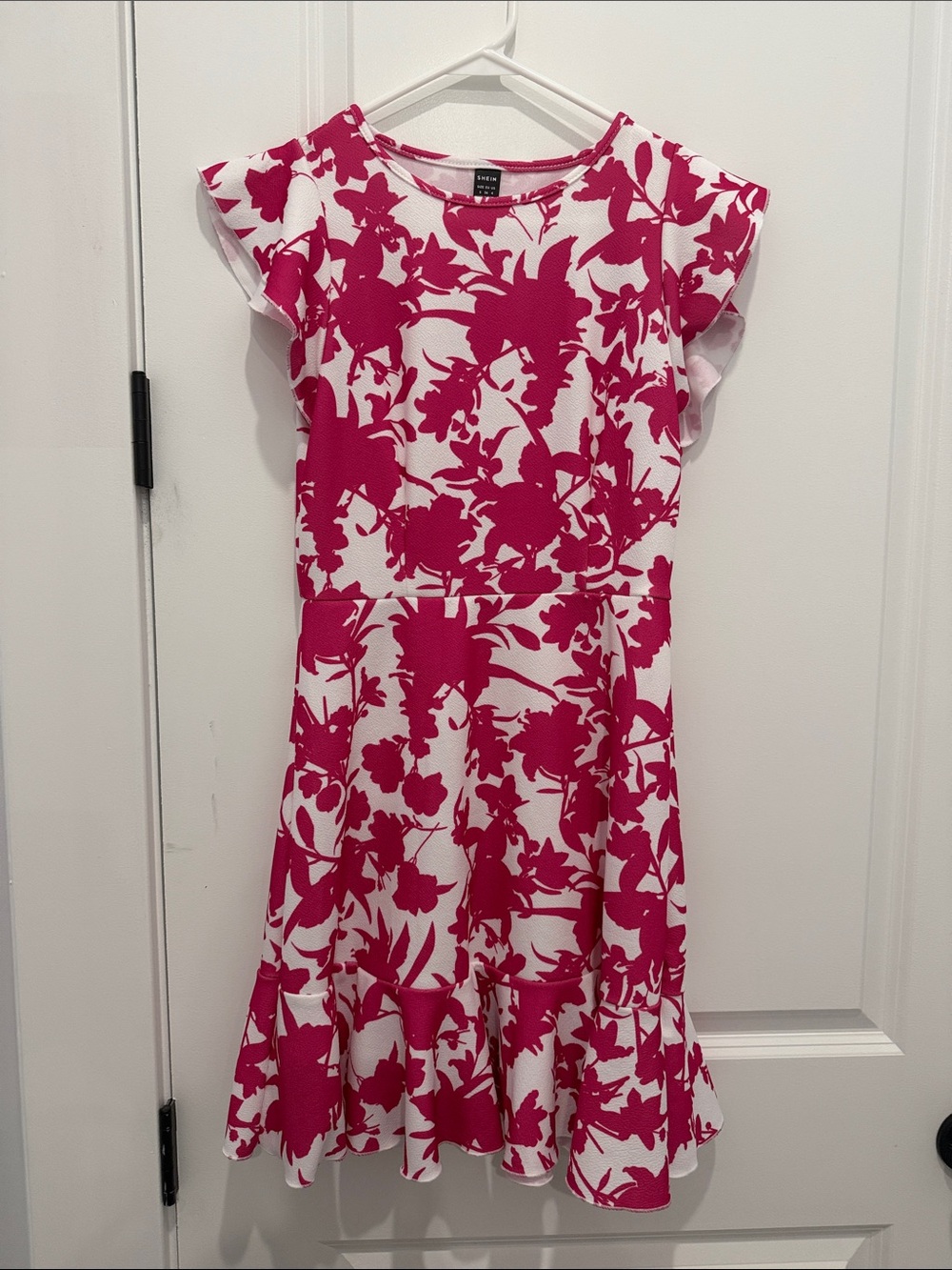 Floral Fit & Flare Dress in White & Fuchsia